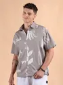 Light Mauve Printed Half Sleeve Cotton Shirt For Men